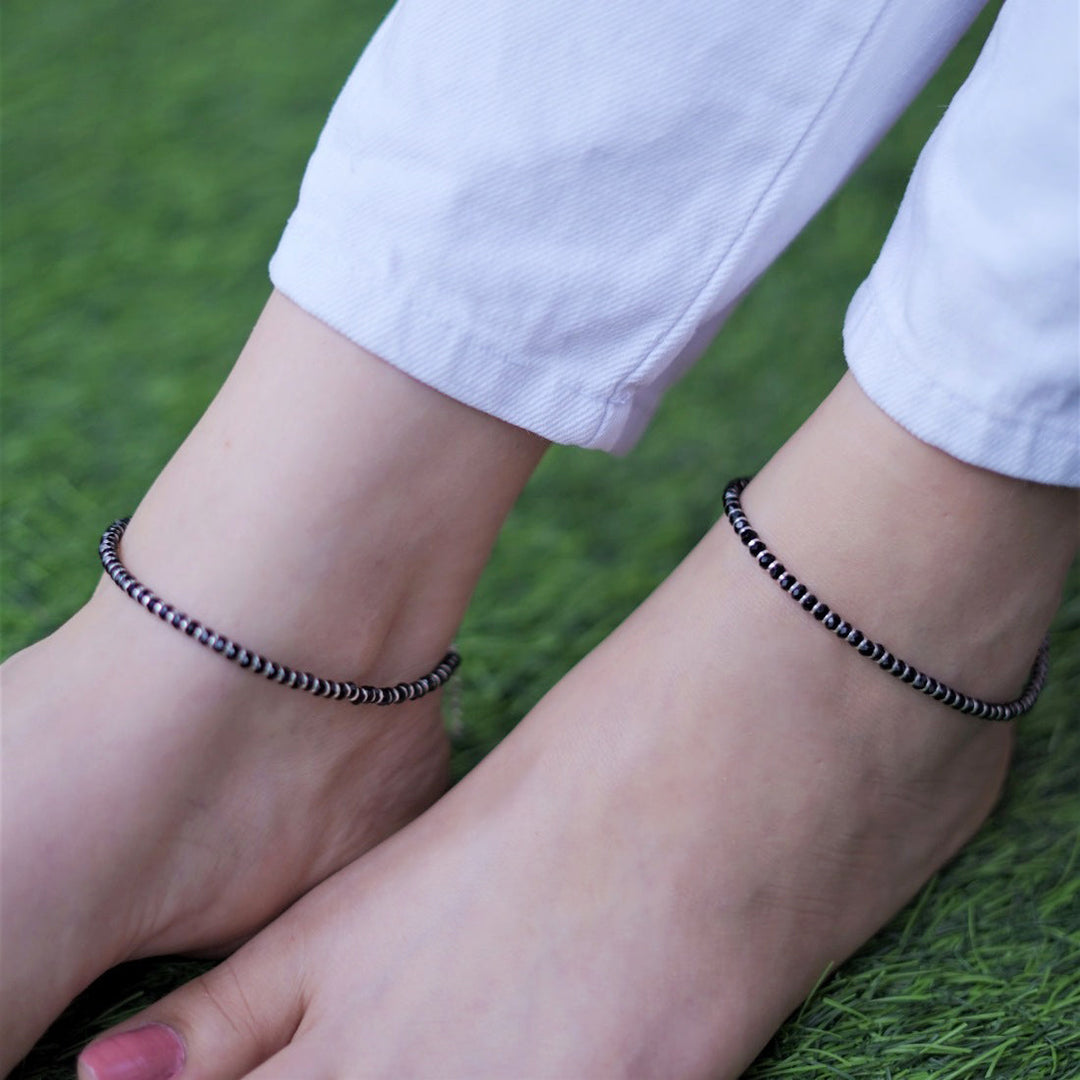 Black Beads 925 Sterling Silver Nazariya Anklet