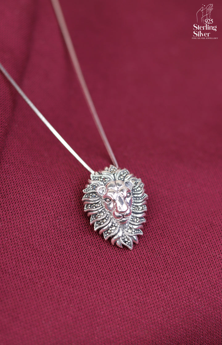 Roaring Lion 925 Sterling Silver Marcasite Brooch Pendant