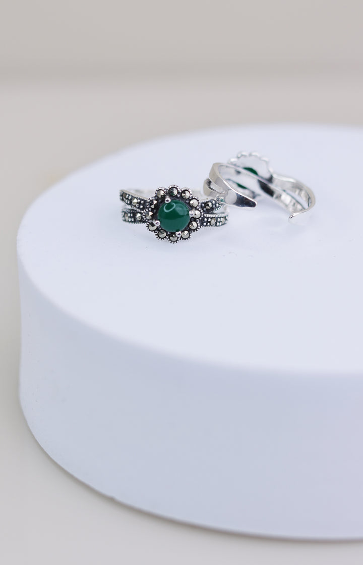 Marcasite Green 925 Sterling Silver Women Toe Ring