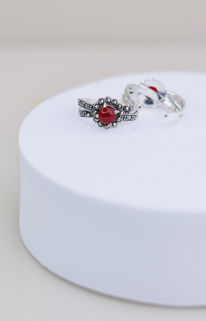 Marcasite Red 925 Sterling Silver Women Toe Ring