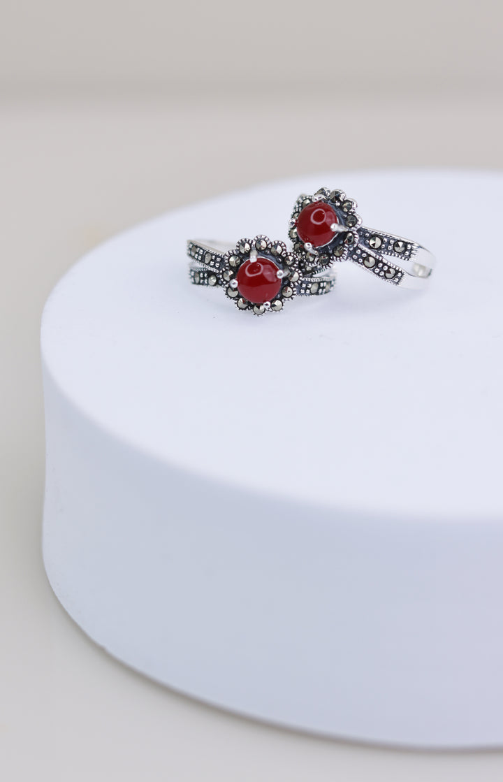 Marcasite Red 925 Sterling Silver Women Toe Ring