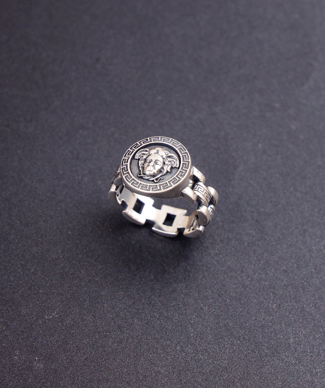 Versace Medusa 925 Sterling Silver Oxidised Ring